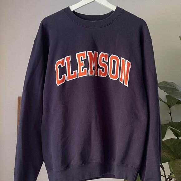 Men's CHAMPION Navy Blue CLEMSON Tigers Pullover Sweatshirt Embroidered Medium M - Picture 1 of 4